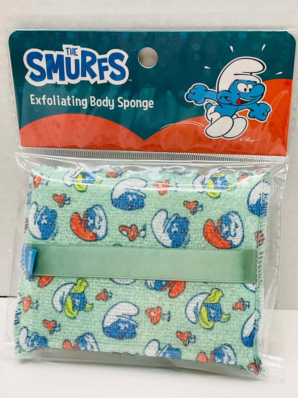 🌼4/$10🌼 NEW The Smurfs Exfoliating Body Sponge- Mint Green with Blue Smurf Print